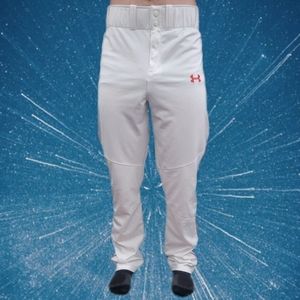 Mens Under Armor Pipe baseball pants (white/ red stripe)